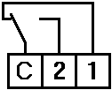 Schéma du contact inverseur : bornes C, 2 et 1